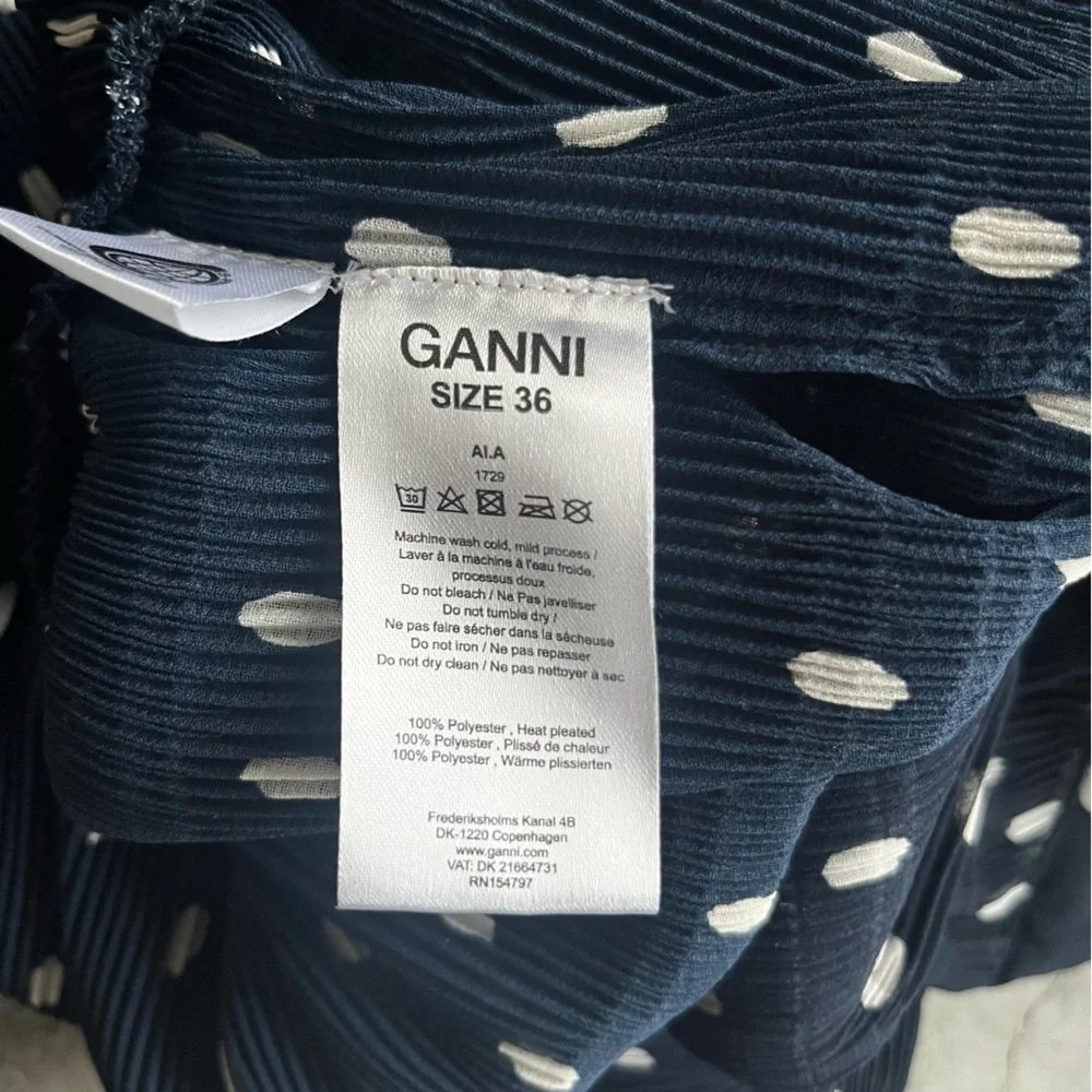GANNI Navy Polka Dot Ruffle Blouse SIze 36 - Picture 7 of 8